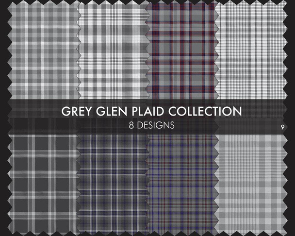 Grey Glen Plaid Tartan seamless pattern collection includes 8 designs for fashion textiles and graphics - Vector, Image