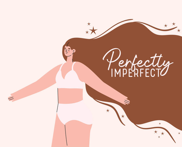 perfectly imperfect plus size woman cartoon in underwear vector design - Vector, Image