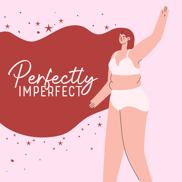 dibujos animados de mujer de tamaño grande perfectamente imperfecto en ropa interior con diseño de vector de pelo rojo - Vector, imagen
