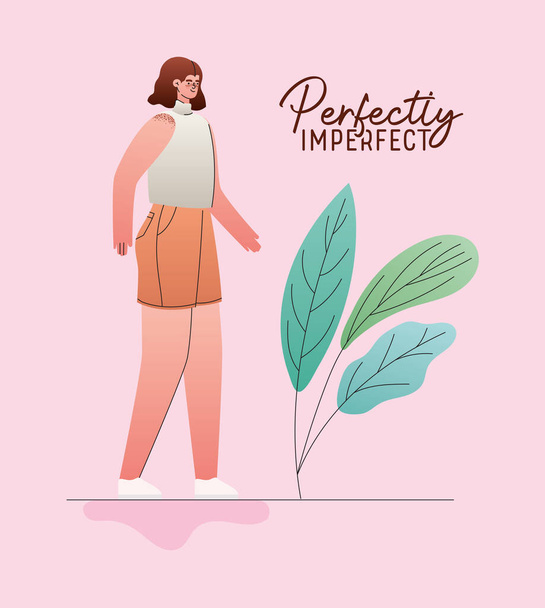 perfectly imperfect woman cartoon with leaves vector design - Vector, Image