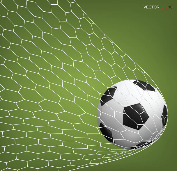Fútbol balón de fútbol en gol y red blanca. Ilustración vectorial. - Vector, imagen