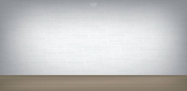 Empty room space with white brick wall and wooden floor. Interior space for creative and design. Vector illustration. - Vector, Image