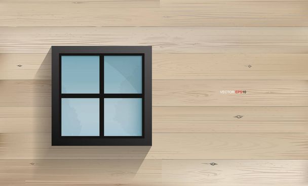 Παράθυρο σε ξύλινη υφή τοίχου με οριζόντιες σανίδες από ξύλο τοίχου σπιτιού. Εικονογράφηση διανύσματος. - Διάνυσμα, εικόνα