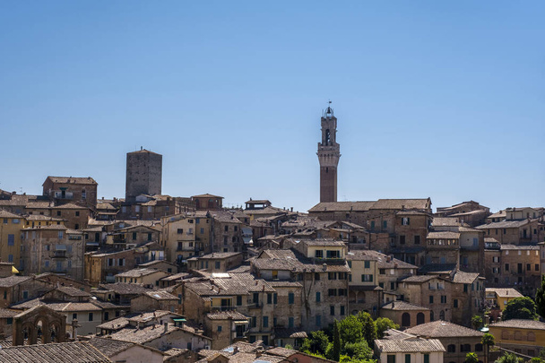 Beautiful summer view of the historic city of Siena, Italy - 写真・画像