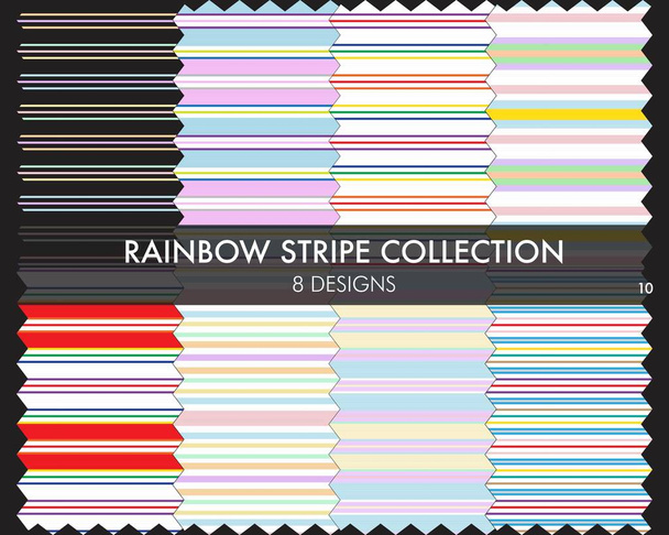 Rainbow striped collezione di modelli senza cuciture comprende 8 campioni di design per tessuti di moda, grafica - Vettoriali, immagini