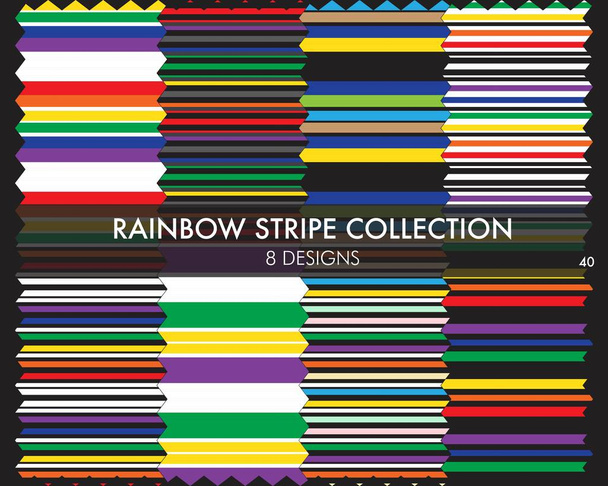 Rainbow raidallinen saumaton kuvio kokoelma sisältää 8 design pyyhkäisynäytteet muoti tekstiilit, grafiikka - Vektori, kuva