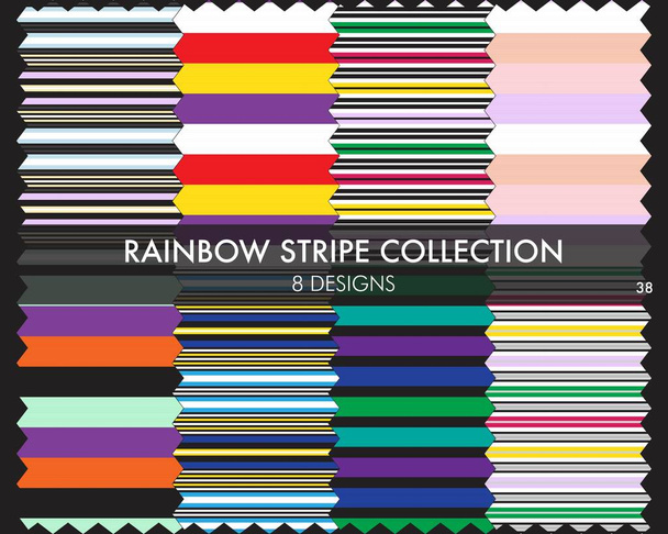 Rainbow gestreepte naadloze patroon collectie bevat 8 design stalen voor mode textiel, graphics - Vector, afbeelding