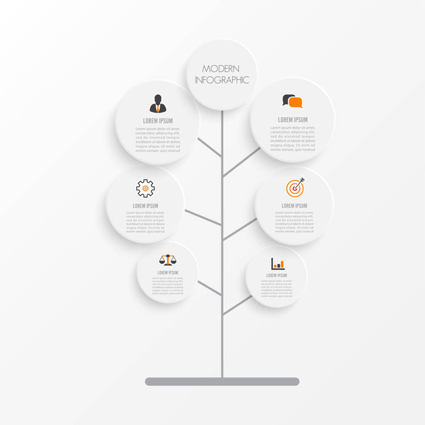Tree infographic with icons, numbers and text. Green business diagram, and template. Vector timeline for content, diagram, flowchart, steps, parts, timeline infographics, workflow layout,  - Vector, Image