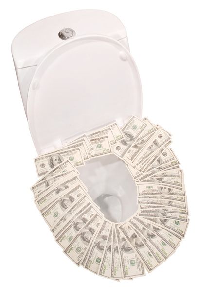 Money down the toilet bowl (Clipping path) - Foto, Bild