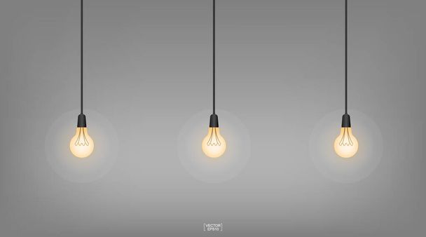 Light bulb or lamp with dark background. Vector illustration. - Вектор,изображение