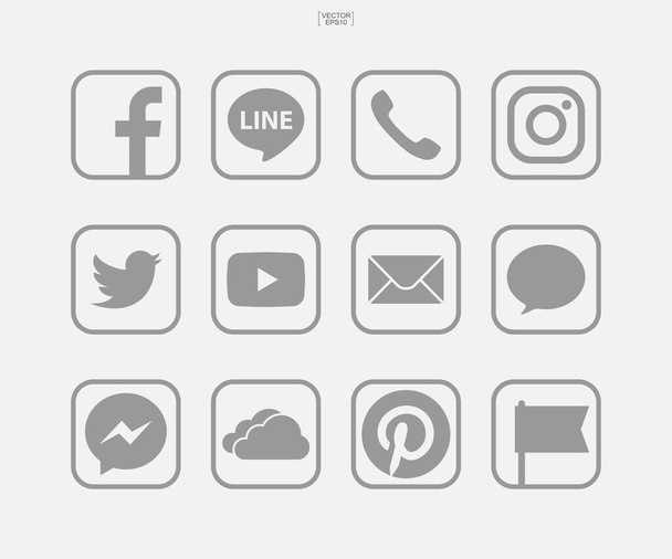 Icone dei social media impostate su sfondo bianco. Illustrazione vettoriale. - Vettoriali, immagini