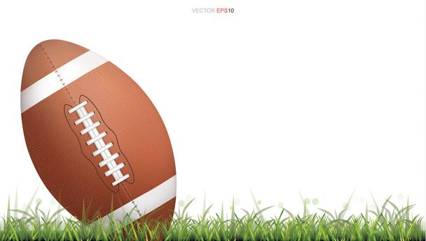 Pelota de fútbol americano o pelota de fútbol de rugby en la cancha de hierba verde. Aislado sobre fondo blanco. Ilustración vectorial. - Vector, Imagen