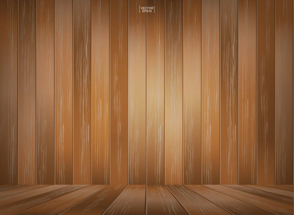Sfondo spazio camera in legno con prospettiva pavimento in legno. Illustrazione vettoriale. - Vettoriali, immagini