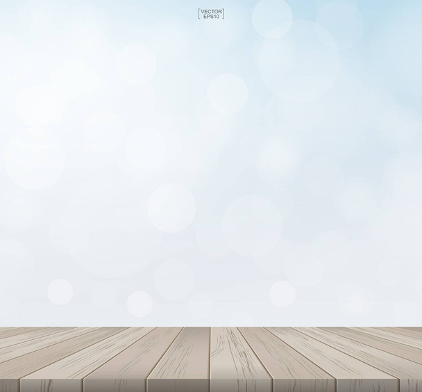 Table top background with perspective of wooden pattern and texture. Terrace with light blurred bokeh used for montage or display product. Vector illustration. - Vector, Image
