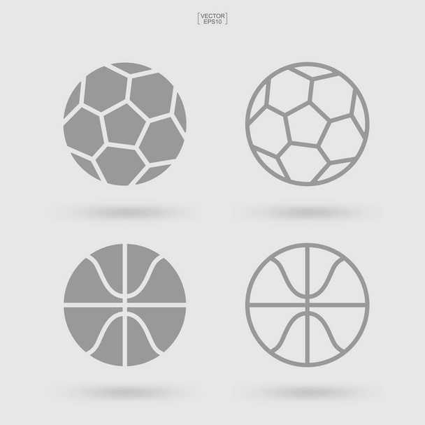 Set of sports ball icon. Soccer football and basketball sign and symbol. Simple flat icon for web site or mobile app. Vector illustration. - Vector, Image