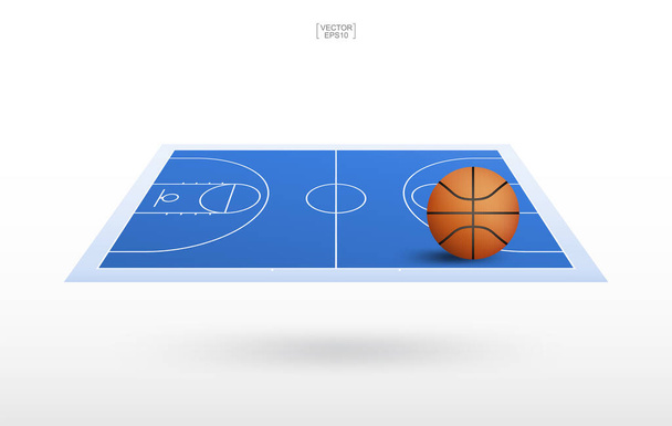 ラインコートパターンのバスケットボールボールとバスケットボールコートの背景。バスケットボールフィールドの背景の視点。ベクターイラスト. - ベクター画像