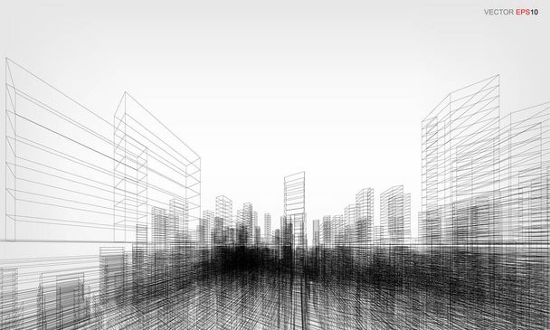 Fundo da cidade wireframe. Perspectiva 3D renderização de construção wireframe. Ilustração vetorial. - Vetor, Imagem