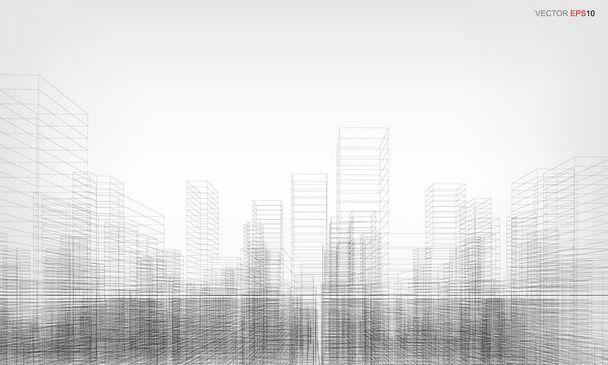 Fond de la ville Wireframe. Perspective rendu 3D de la construction de wireframe. Illustration vectorielle. - Vecteur, image