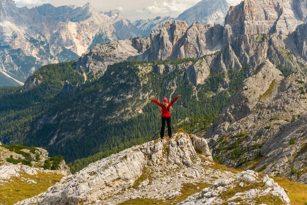 Hiking in Dolomites Alps mountains. Sport, active lifestyle concept - Fotografie, Obrázek
