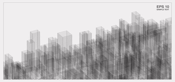 Abstrakte Matrix Drahtrahmen Raum des Gebäudes. 3D Perspective Wireframe Hintergrund. Vektorillustration. - Vektor, Bild