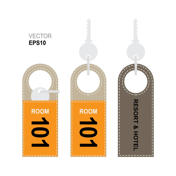 Door hanger tags with key for the room in hotel or resort. Vector illustration graphic design. - Vector, Image