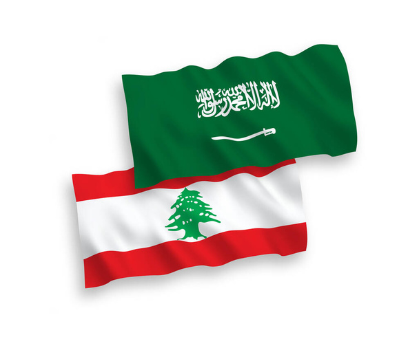 Національні векторні прапори хвиль Саудівської Аравії та Лівану ізольовані на білому тлі. пропорція від 1 до 2. - Вектор, зображення