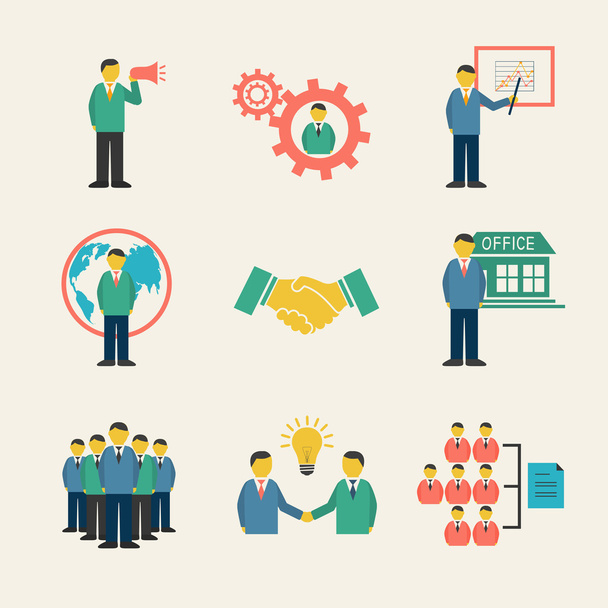Flat business people meeting icons set - Vector, Image