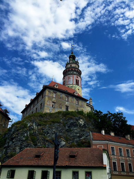 view of Castle Tower in Cesky Krumlov, Czech Republic - 写真・画像