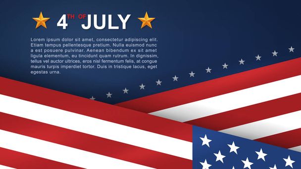 4 juli achtergrond voor USA (Verenigde Staten van Amerika) Onafhankelijkheidsdag met blauwe achtergrond en Amerikaanse vlag. Vectorillustratie. - Vector, afbeelding