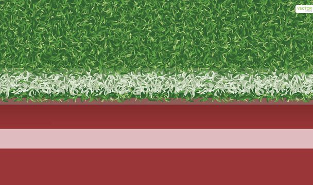 Πράσινο γρασίδι γήπεδο ποδοσφαίρου με πίστα για σπορ φόντο. Εικονογράφηση διανύσματος. - Διάνυσμα, εικόνα