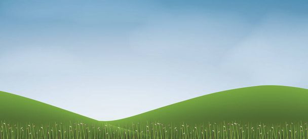 Green grass hill with blue sky. Vector illustration. - Vector, Image