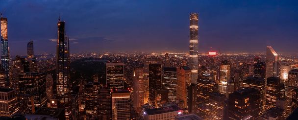 A high angle shot of the skyscrapers in the evening in New York, USA - Photo, image