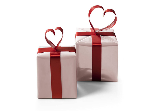 Pink Gift box with red ribbon on white background - Zdjęcie, obraz