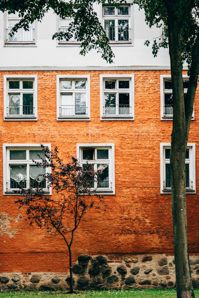 A vertical shot of a beautiful brick building in Stralsund, Germany - Zdjęcie, obraz