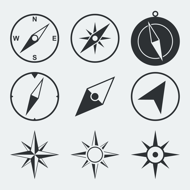 Navigation compass flat icons set - Vector, Image