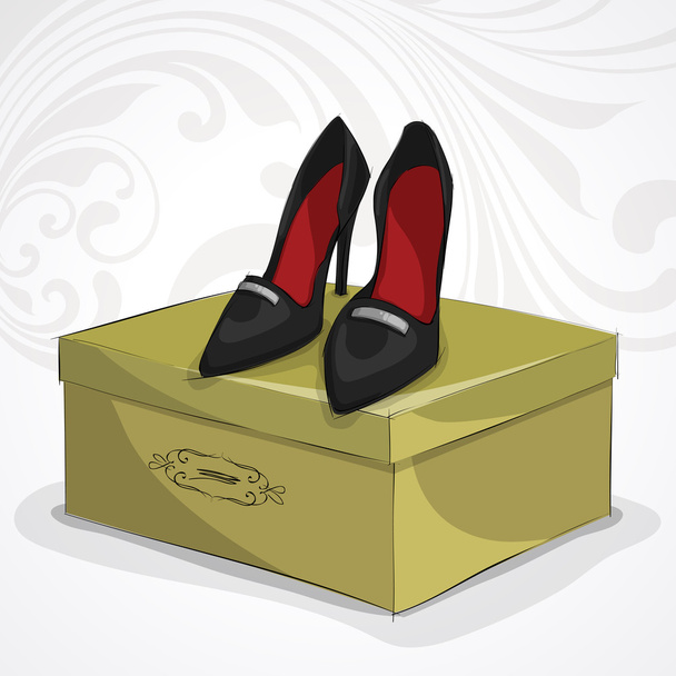 Classic woman's leather black shoes - Vector, Image
