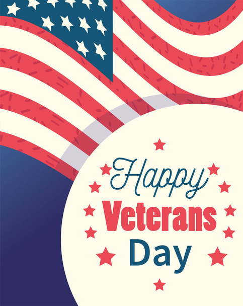 happy veterans day, lettering label american flag card - Vector, imagen