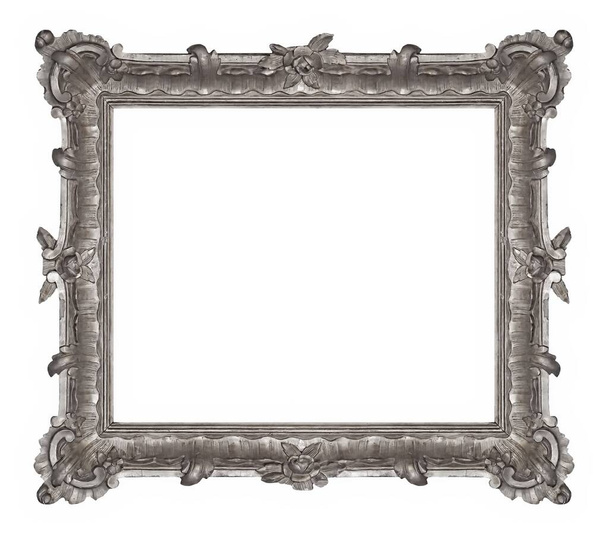 Серебряная рамка для картин, зеркал или фотографий на белом фоне - Фото, изображение