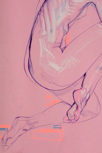 Nude young woman painting  - Zdjęcie, obraz