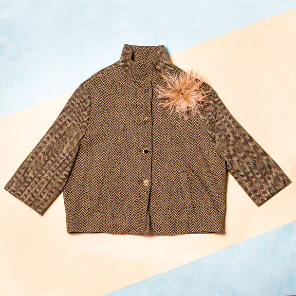 Bruine kleur vrouw herfst jas geïsoleerd - Foto, afbeelding