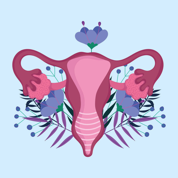 sistema reproductivo humano femenino, flor estilizada plana - Vector, Imagen