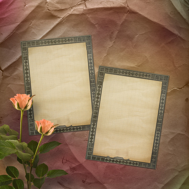 Ancient used paper with roses - Φωτογραφία, εικόνα