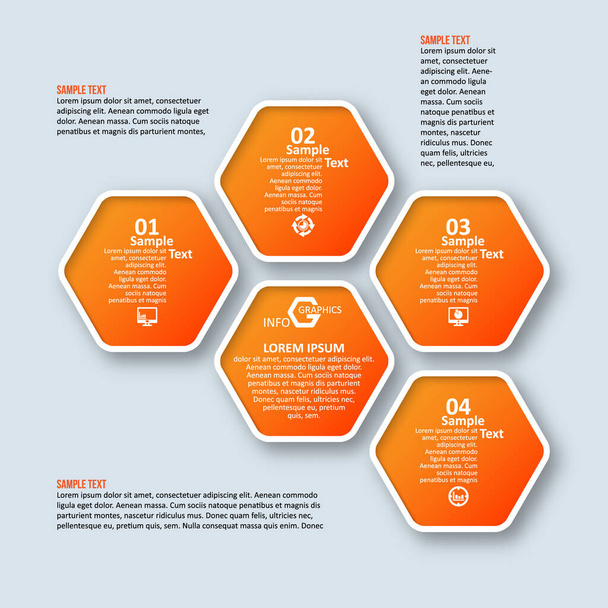 vector abstract 3d paper infographic elements.Hexagon infographics.Honeycomb design - Wektor, obraz