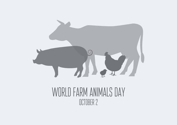 Az Állatok Világnapja vektor. Sziluett a haszonállatok ikon vektor. Állatállomány ikonok csoportja. Farm Animals Day poszter, október 2. Fontos nap - Vektor, kép
