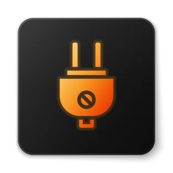 Oranje gloeiende neon Elektrische plug icoon geïsoleerd op witte achtergrond. Concept van aansluiting en ontkoppeling van de elektriciteit. Zwarte vierkante knop. Vector. - Vector, afbeelding