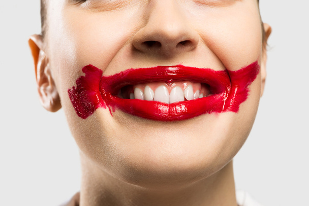 close-up vivid red mouth - Fotó, kép