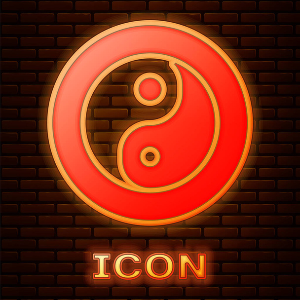 Lumineux néon Yin Yang symbole d'harmonie et d'équilibre icône isolée sur fond de mur de briques. Vecteur. - Vecteur, image