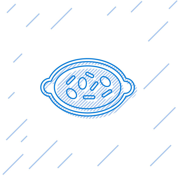 Línea azul Kheer en un icono de cuenco aislado sobre fondo blanco. Comida tradicional india. Vector. - Vector, imagen
