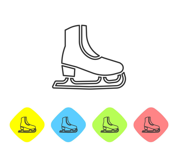 Grey line Skates icon isolated on white background. Ice skate shoes icon. Sport boots with blades. Set icons in color rhombus buttons. Vector. - Vector, Image