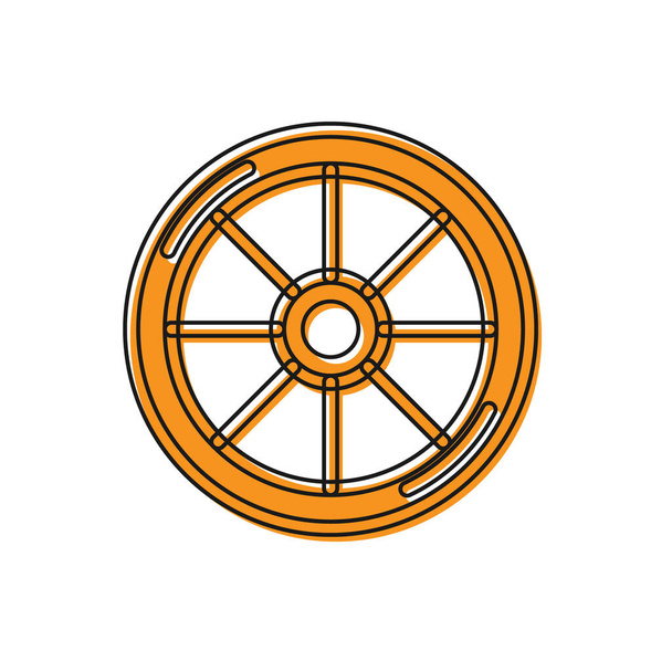 Помаранчева піктограма велосипедного колеса ізольована на білому тлі. Велосипедна гонка. Екстремальний спорт. Спортивне обладнання. Векторні
. - Вектор, зображення